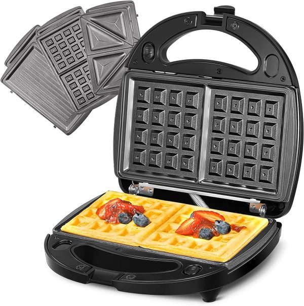 3-In-1 , Waffle Maker, Panini Press with Removable Non-Stick Plates