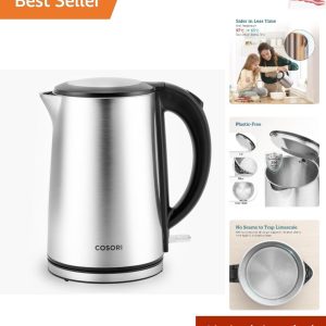 Electric Tea Kettles for Boiling Water, Stainless Steel Double Wall, 1.5L 150…