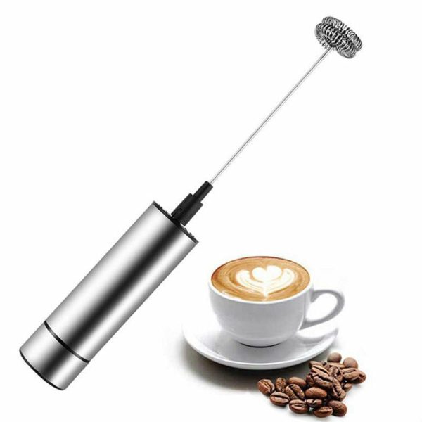 Milk Frother Handheld Electric Portable Mixer, Battery Powered Stainless Steel