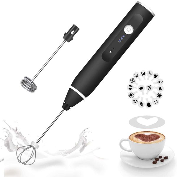 Milk Frother Handheld Rechargeable Whisk Drink Mixer for Coffee with Art Sten…