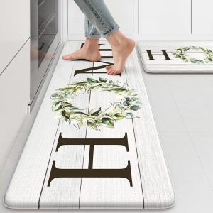 KIMODE Farmhouse Kitchen Mat 2PCS Anti Fatigue Kitchen Rugs Non-Skid Waterproof