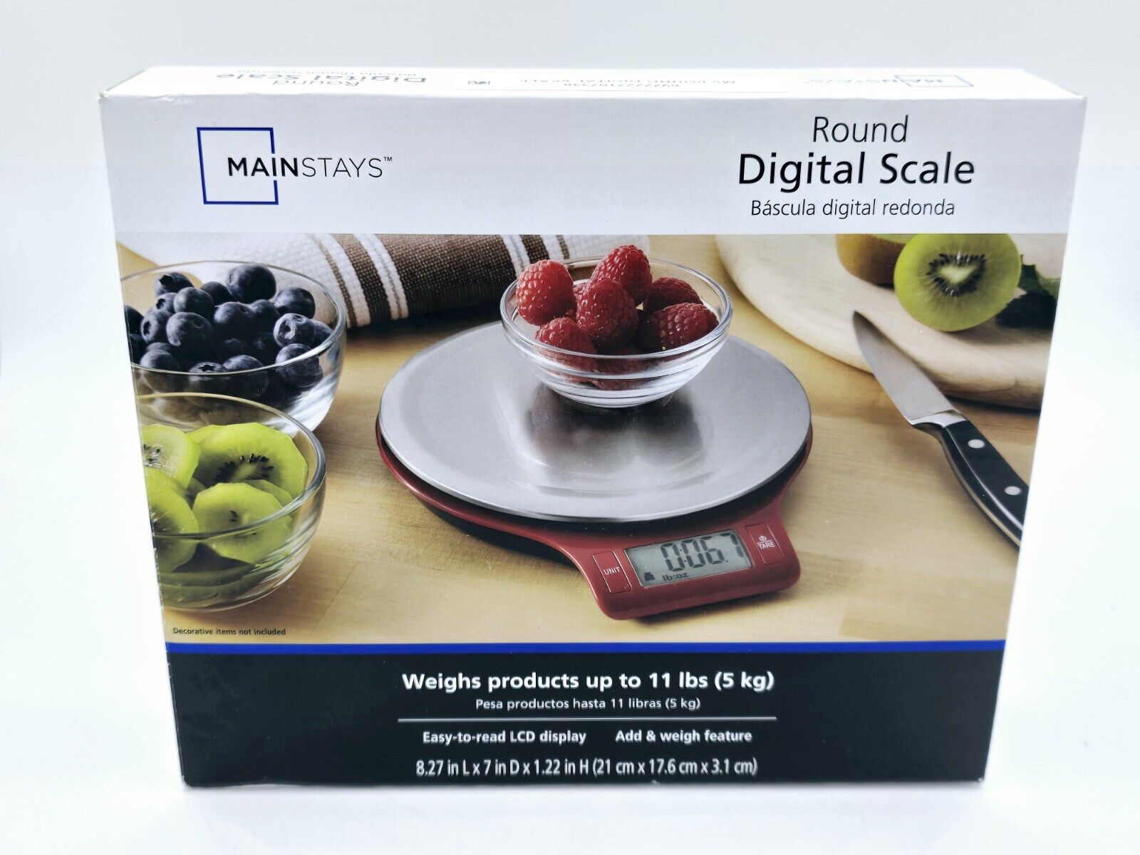 Mainstays Round Digital Kitchen Scale, Food Scale, Stainless Steel Platform, LCD