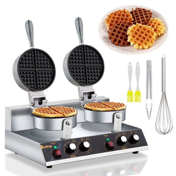 Dual-Head Commercial Belgian Waffle Maker, Non-Stick with Temp and Time Control