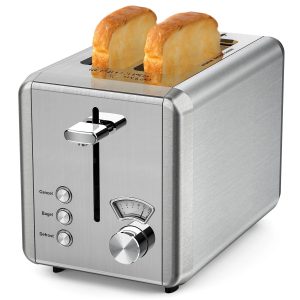 2-Slice Stainless Steel Toaster – Wide Slots, Bagel Function, Silver