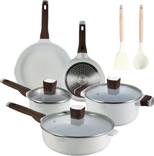 10pcs Pots and Pans Set Nonstick White Granite Set Cookware Sets