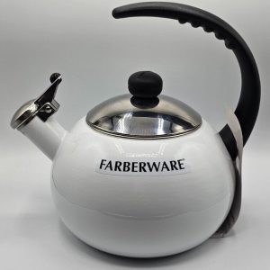 Farberware White Luna Whistling Tea Water Kettle 2.5 Quart