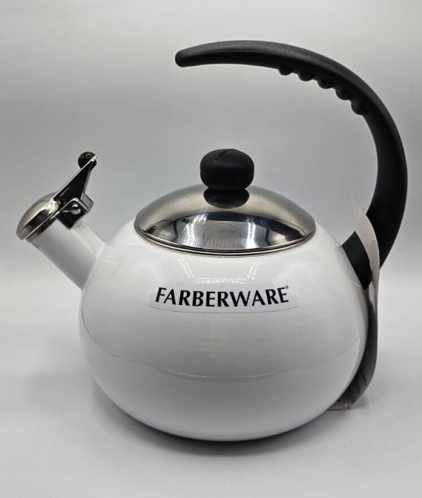 Farberware White Luna Whistling Tea Water Kettle 2.5 Quart