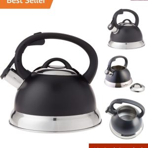 Stylish Whistling Tea Kettle – 1.75-Quart, Stainless Steel, Matte Black Finish