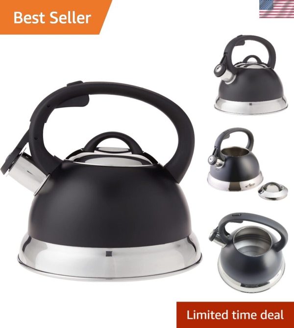 Stylish Whistling Tea Kettle – 1.75-Quart, Stainless Steel, Matte Black Finish