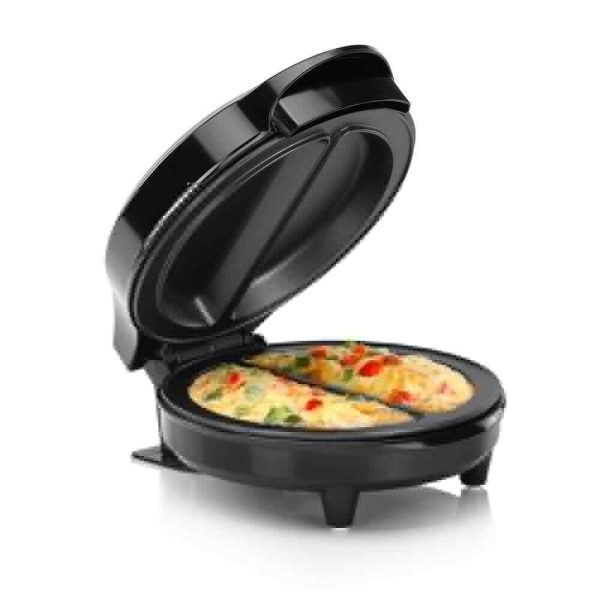 Holstein Housewares Omelet Maker 4-Egg Black Stainless Steel 2-Section Compact