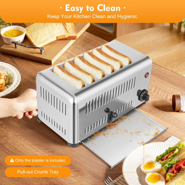 Commercial Stainless Steel Electric 6 Slice Toaster Machine Cool Touch Toaster