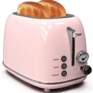 Toaster 2 slice, Retro Stainless Steel, 6 Settings, 1.5″ Slots, Bagel/Defrost