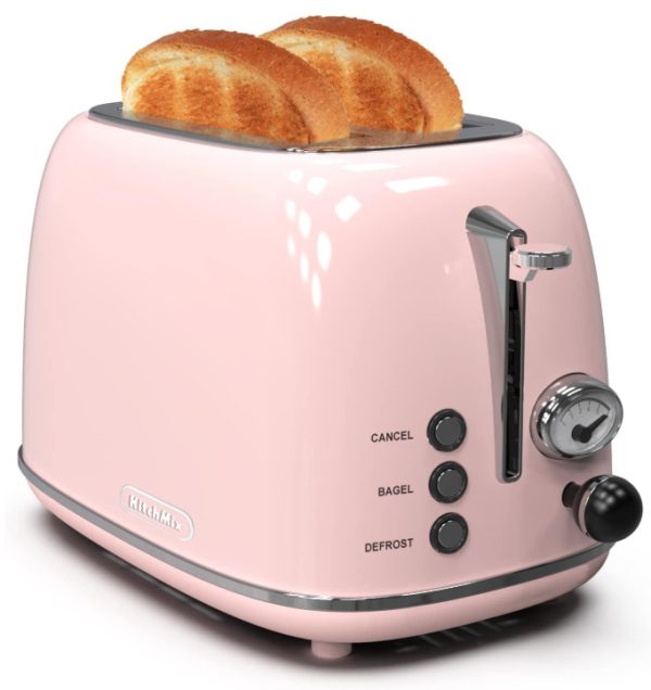 Toaster 2 slice, Retro Stainless Steel, 6 Settings, 1.5″ Slots, Bagel/Defrost