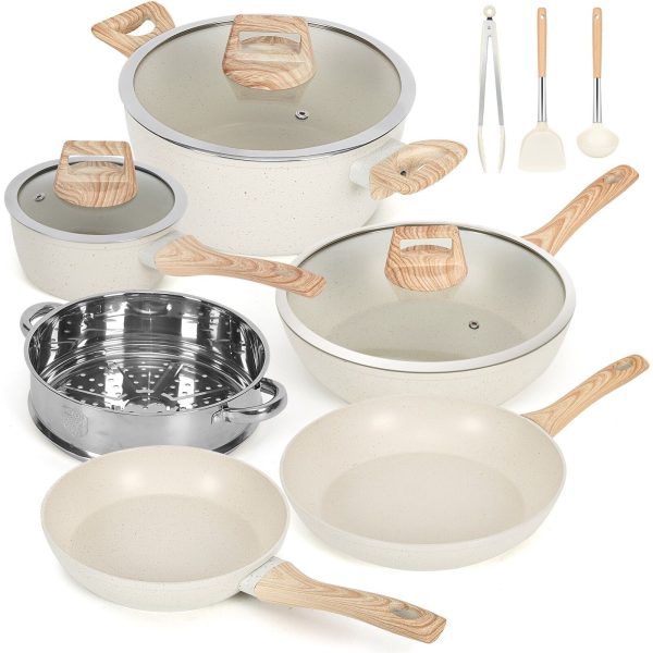 12 Pieces Pots & Pans Set Kitchen Nonstick Cookware Set Granite Coated with Lids