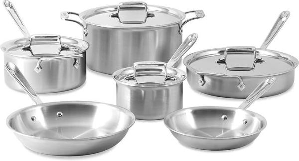 All-Clad D5 Brushed 10-Pc Cookware Set Induction Compatible with 12 inch Fry pan