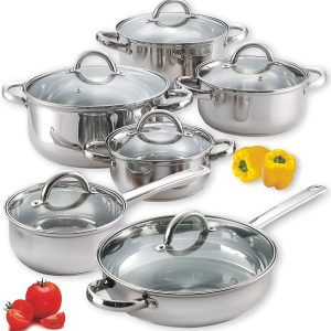 Cook N Home Kitchen Cookware Sets, 12-Piece Basic Stainless Steel Pots and Pans,