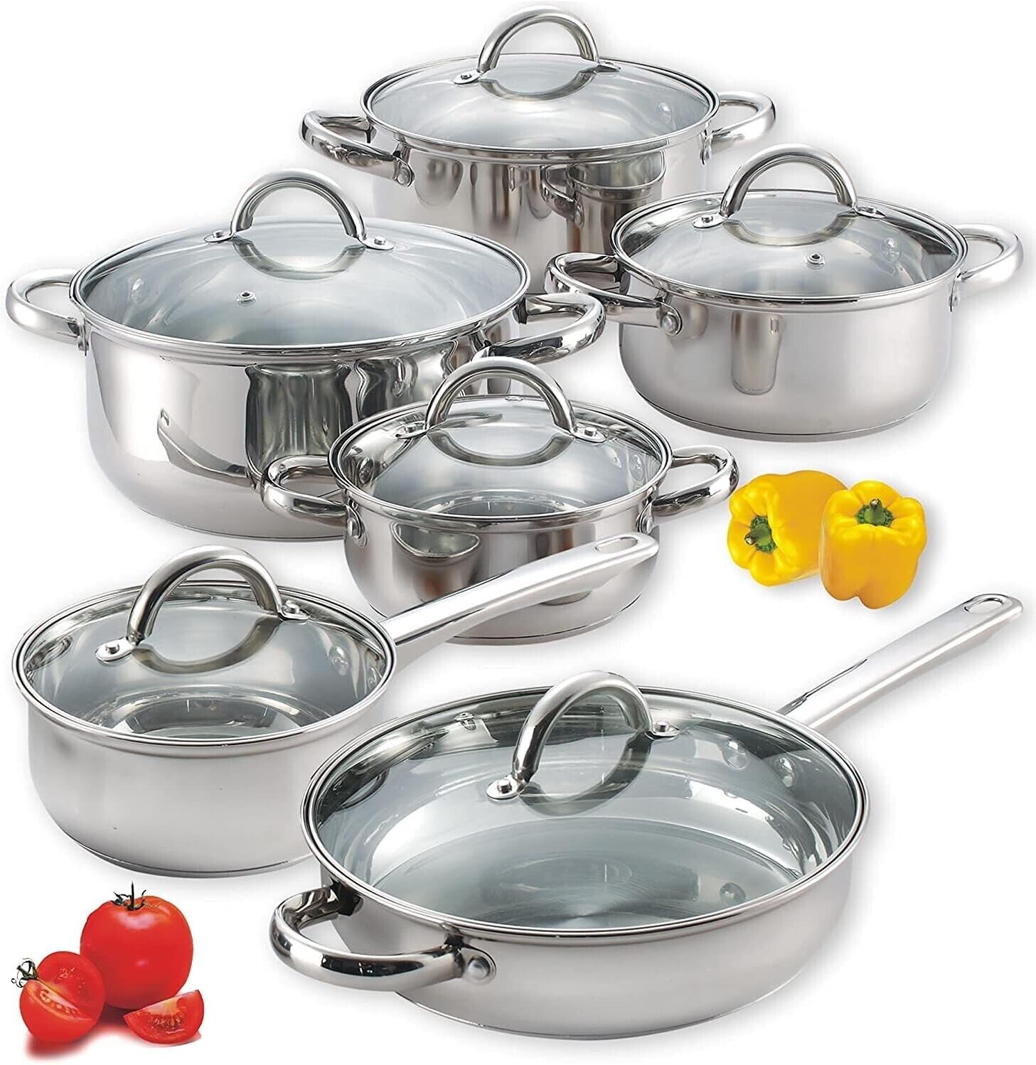 Cook N Home Kitchen Cookware Sets, 12-Piece Basic Stainless Steel Pots and Pans,