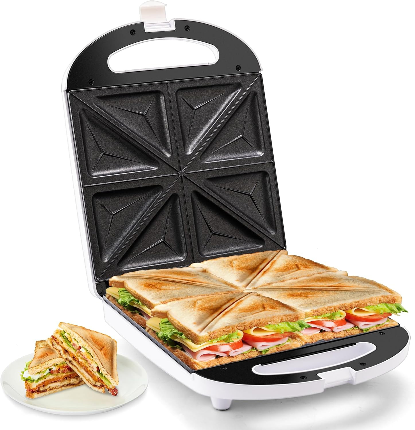 Breakfast Sandwich Maker, 4-Slice Sandwich Press with Non-Stick Plates,Grilled C