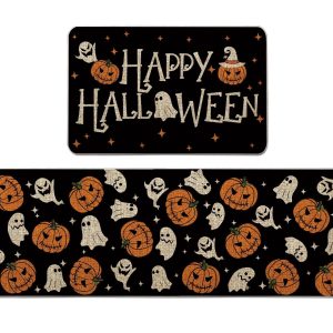 2 PCS Halloween Kitchen Ghost Pumpkins Kitchen Rug Mat for Home Kitchen Decor us