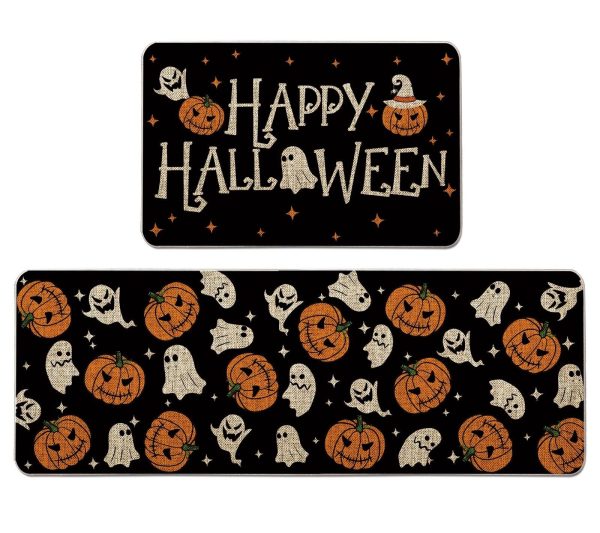 2 PCS Halloween Kitchen Ghost Pumpkins Kitchen Rug Mat for Home Kitchen Decor us