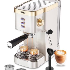 Gevi 2-in-1 Espresso Coffee Machine 20 Bar, Milk Frother GECME022-U White Gold