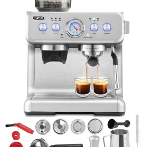 New Gevi Semi-Automatic Espresso Machine With Grinder And Milk Frother, Gift