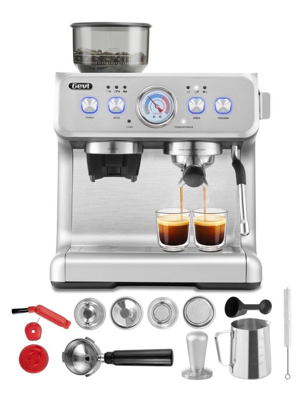 New Gevi Semi-Automatic Espresso Machine With Grinder And Milk Frother, Gift