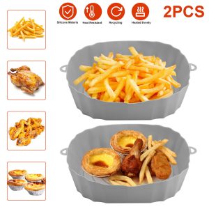 2 PCS Air Fryer Silicone Pots Basket Liners Non-Stick Reusable Baking Tray Mats