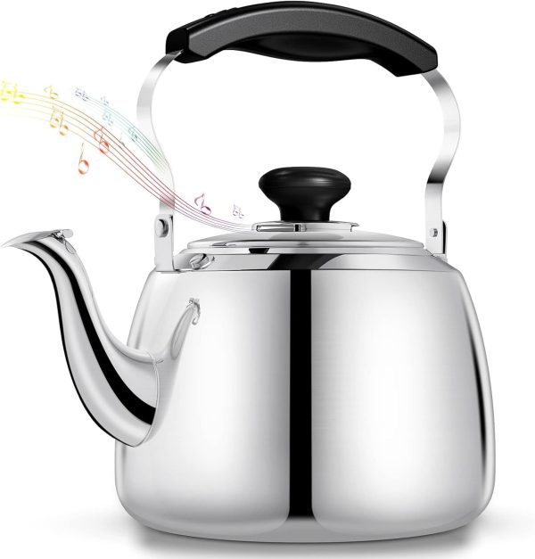 Tea Kettle, Stainless Steel Stovetop Whistling Tea Kettles 2L, Mirror Polished F