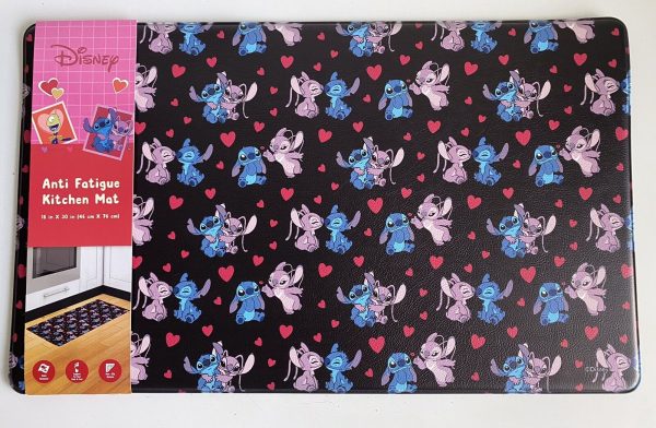 Disney Stitch Angel Hearts Hugging Valentines Anti Fatigue Kitchen Mat 18 X 30”