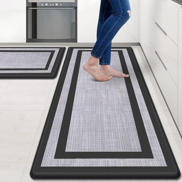 Kitchen Mat 2 Pcs Cushioned 0.47 Inch Kitchen Rugs Nonskid Waterproof Kitchen