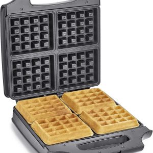 Classic Waffle Iron, 4 Square Belgian Waffle Maker, Non-Stick Extra Large Plates