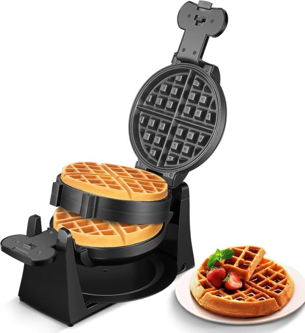 Waffle Maker, 1400W Double Belgian Waffle Iron 180° Flip, 8 Slices in 3 Mins, Ro