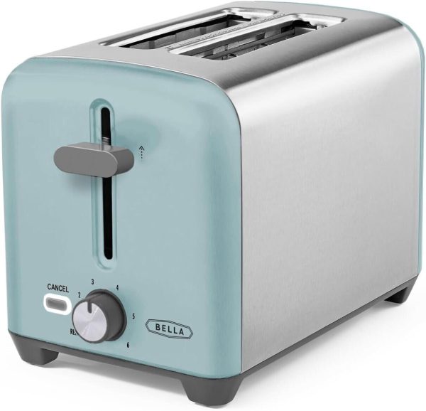 BELLA 2 Slice Toaster, Quick & Even Results Wide Slots  Aqua & Stainless Steel