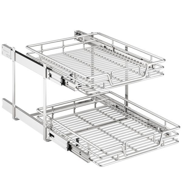 2-Tier Kitchen Cabinet Pull Out Shelf and Drawer Organizer Slide Pantry Storaqe