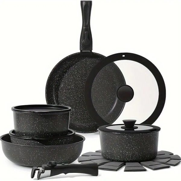 15Pcs Pots and Pans Set Nonstick Cookware Set Detachable Handle Induction US