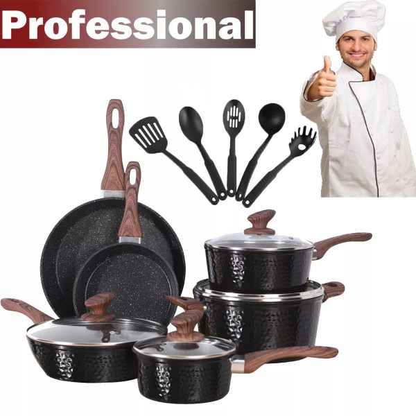 15 Pieces Induction Pots and Pans Set Nonstick Granite Stone Coated Cookware Set