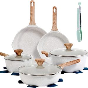 12 pcs Non-Stick Cookware Set, Granite Coated, Includes Cookware and Tools