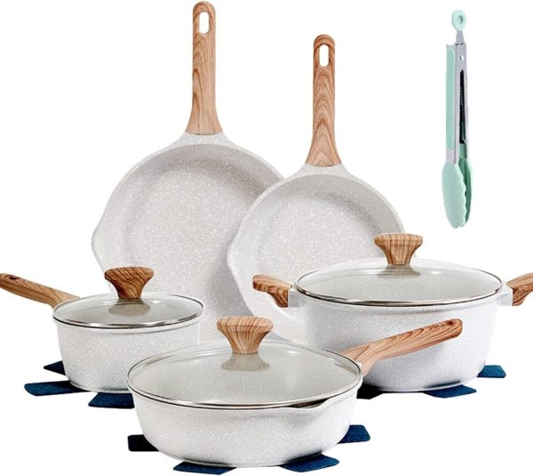 12 pcs Non-Stick Cookware Set, Granite Coated, Includes Cookware and Tools