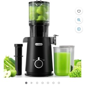 ECOSELF Big Large 4.35” Mouth Slow Juicer SJ-050C Fits While Foods- Black 27oz