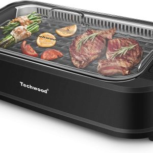 🔥Techwood 1500W Smokeless Electric Indoor Grill w/ Non-Stick Grill Plate & Lid