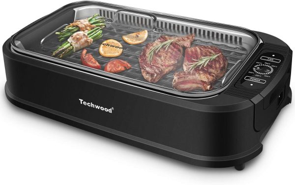 🔥Techwood 1500W Smokeless Electric Indoor Grill w/ Non-Stick Grill Plate & Lid