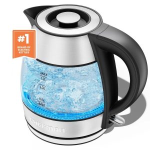 Chefman Rapid Boil 1.2L Electric Tea Kettle with Removable Lid – Stainless Steel