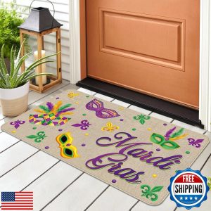 Moucuny Mardi Gras Doormat Indoor Outdoor 17” x 29” Mardi Gras Mask Front D