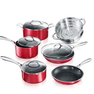 Granitestone Red 10 Piece Nonstick Aluminum Cookware Set with Stay Cool Handles