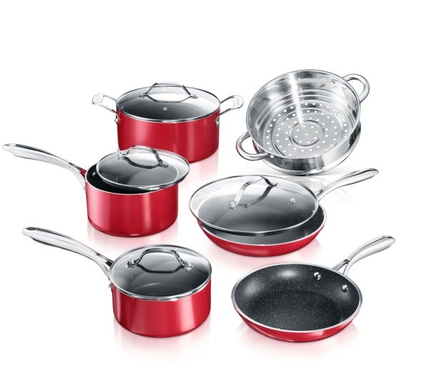 Granitestone Red 10 Piece Nonstick Aluminum Cookware Set with Stay Cool Handles