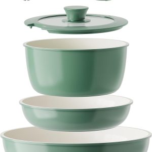 Redchef Ceramic Cookware Set, Removable Handle ceramic cookware set, Green