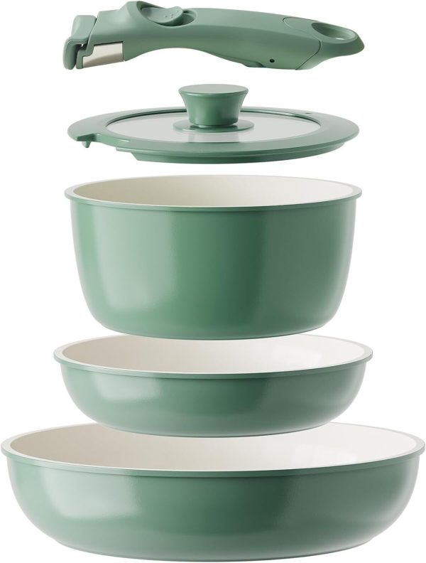 Redchef Ceramic Cookware Set, Removable Handle ceramic cookware set, Green