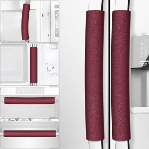 6PCS Burgundy Leather Kitchen Appliance Door Handle Cover Trim Anti-stain