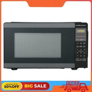 Hamilton Beach 0.9 Cu ft Countertop Microwave Oven, 900 Watts, Black Stainless